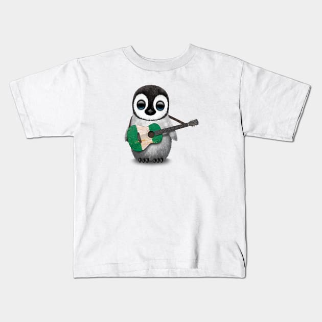 Baby Penguin Playing Nigerian Flag Guitar Kids T-Shirt by jeffbartels